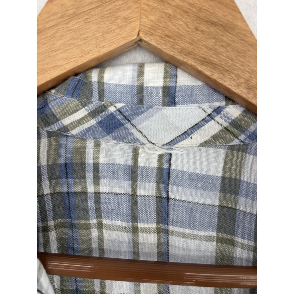 J Jill Love Linen Button Up Plaid Popover Tunic Shirt L 💯 Linen Roll Tab Sleeve - Picture 5 of 14